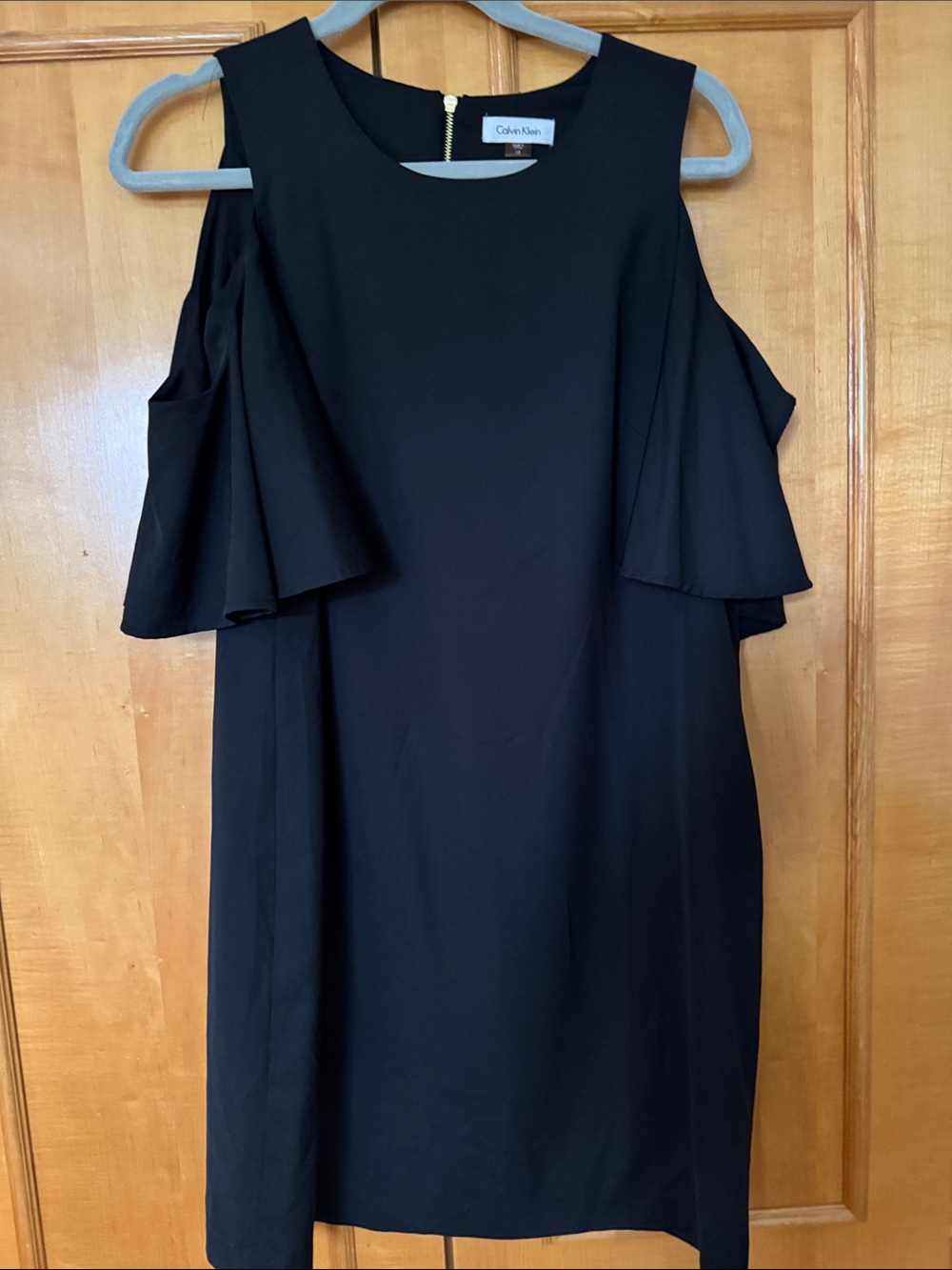 Calvin Klein Black Cold-Shoulder Ruffle Mini Dress